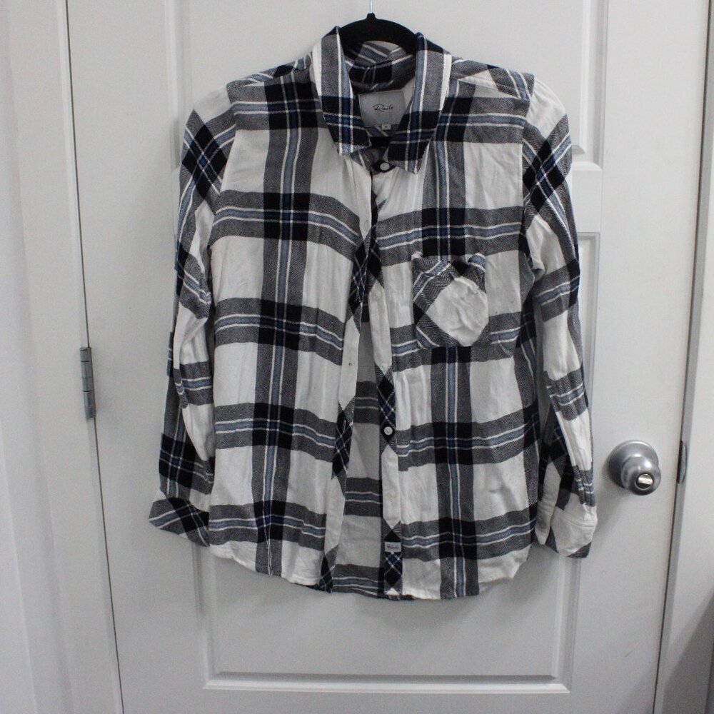 Rails Hunter Button Down Plaid Shirt Size Medium White/Blue